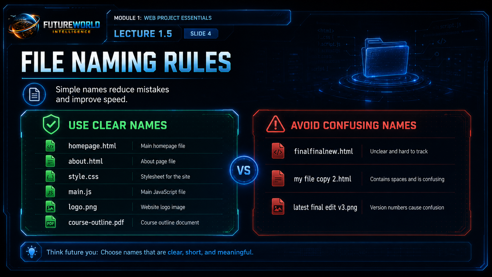 File naming rules for web projects.