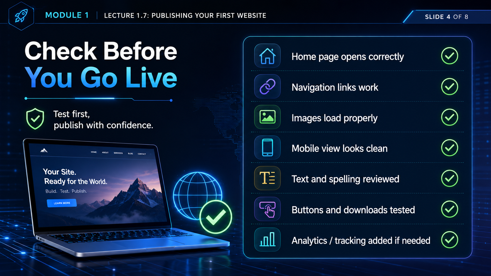 Check before publishing live website.