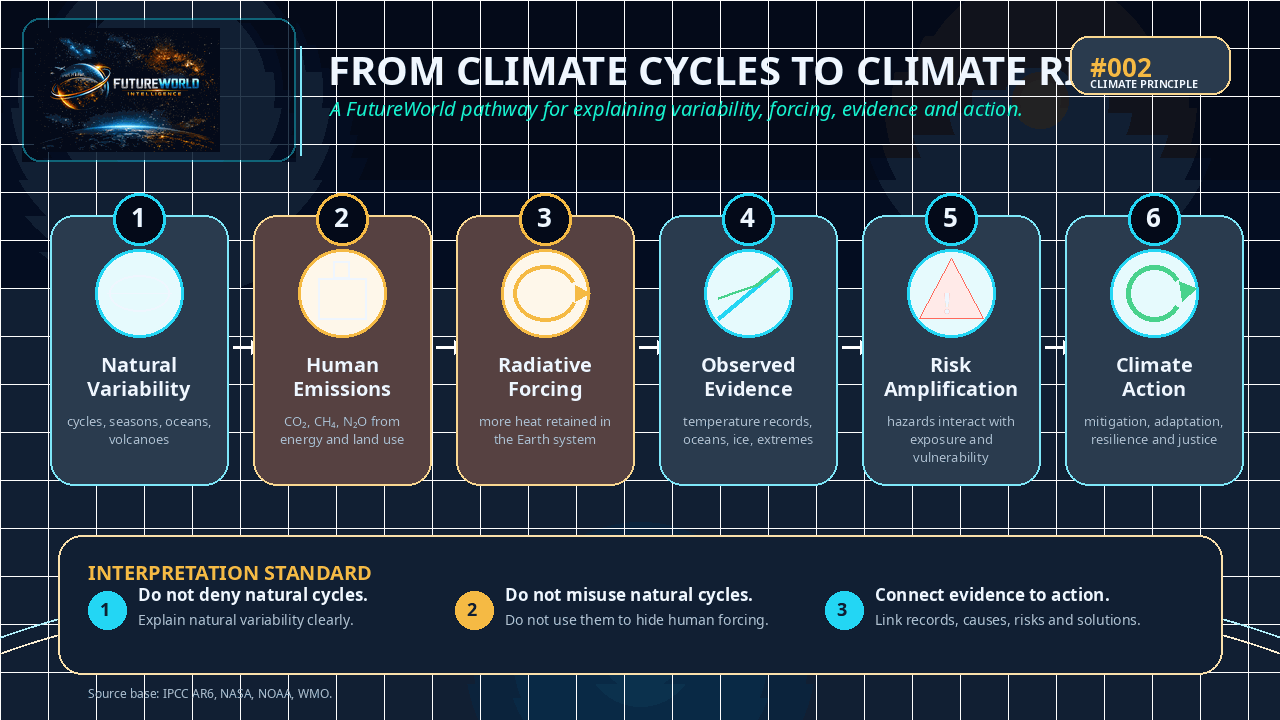 Climate cycles to climate risk pathway infographic
