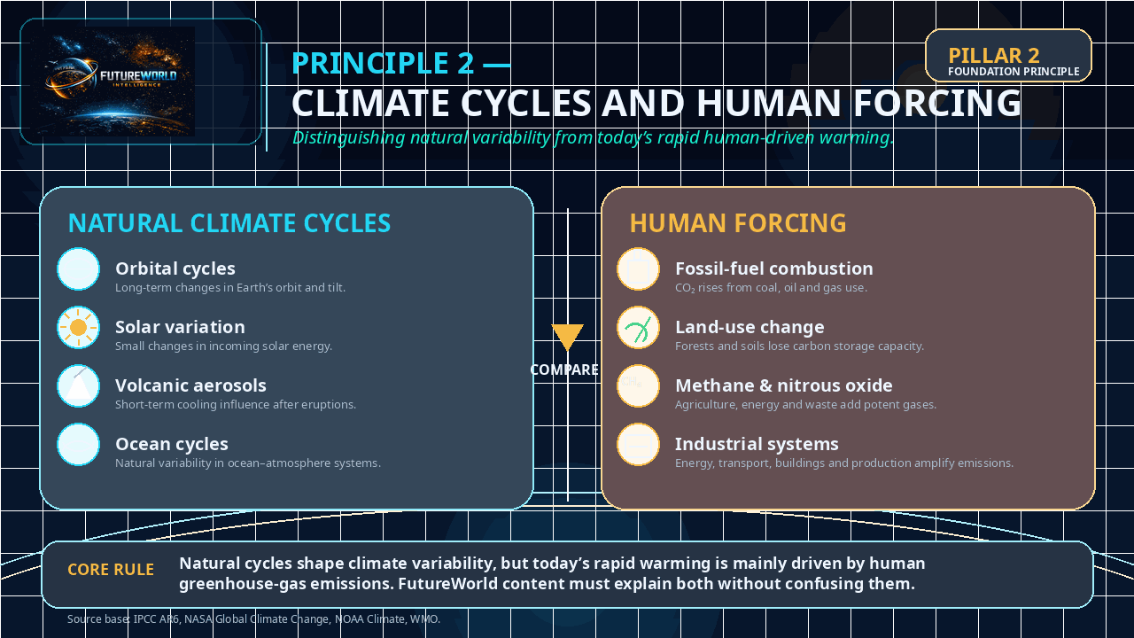 Natural climate cycles versus human forcing infographic