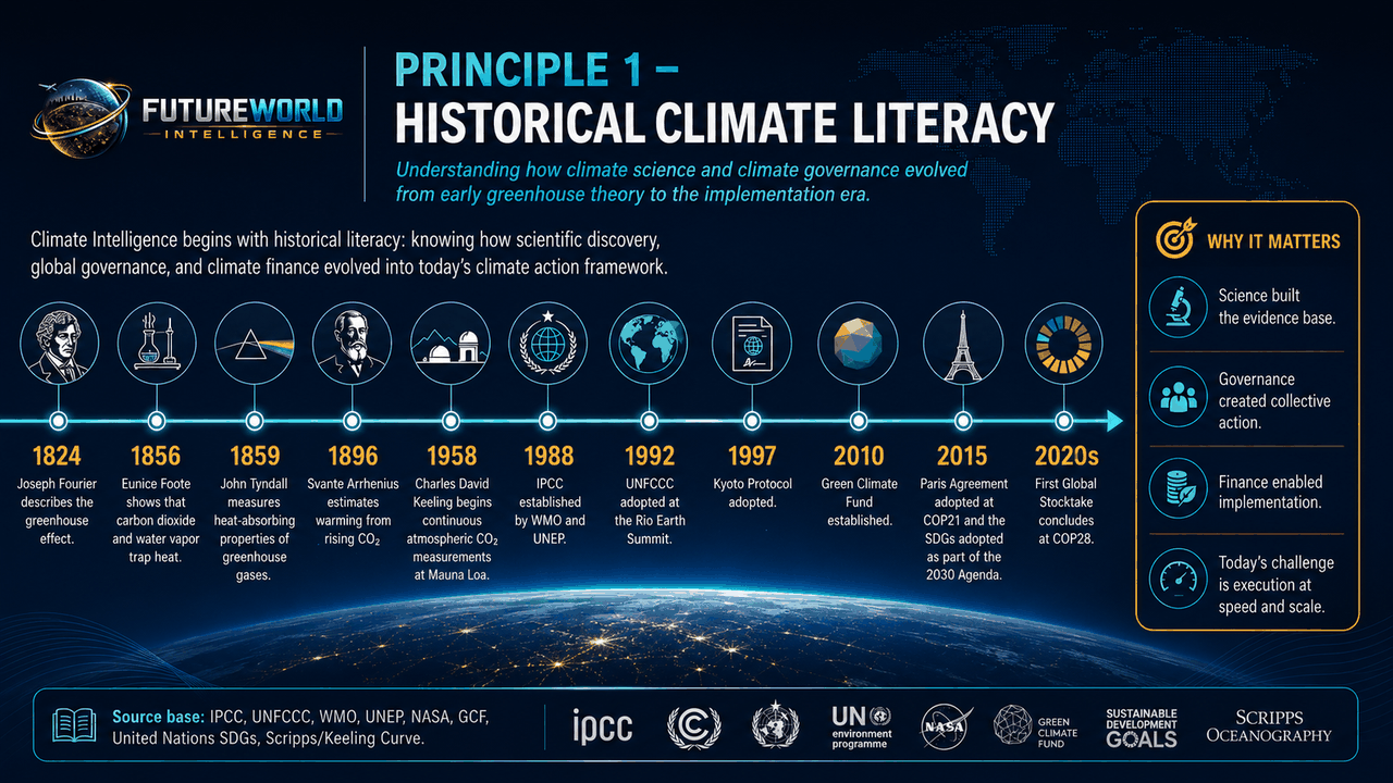 Historical Climate Literacy timeline infographic