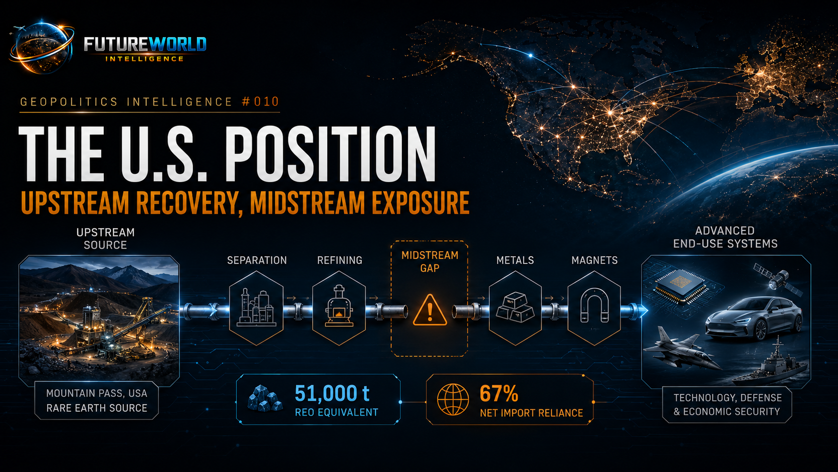 The United States has rebuilt part of the upstream rare-earth base, but midstream and magnet exposure remains strategic.