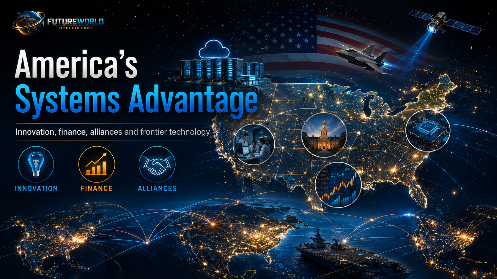 America’s systems advantage: innovation, finance, alliances, frontier technology, universities, cloud, chips and military reach.