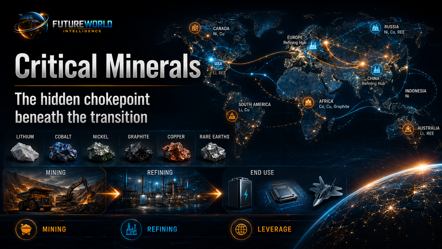 Critical minerals as the hidden chokepoint beneath AI, batteries, EVs, defense, grids and the energy transition.